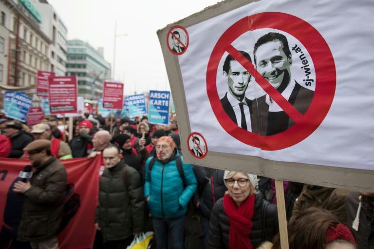 Organisers claimed as many as 60,000 people took to the streets to protest against the inclusion in the government of the anti-immigrant Freedom Party