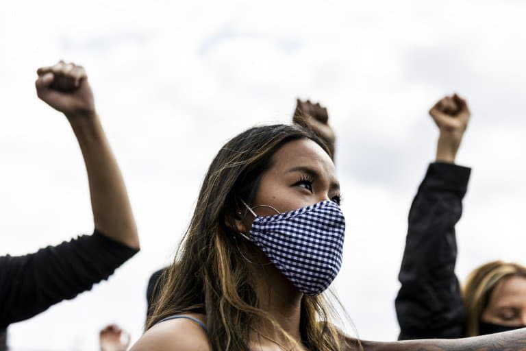 Une manifestation près du mémorial George Floyd à Minneapolis (Etats-Unis), le 18 avril 2021 - Kerem Yucel © 2019 AFP