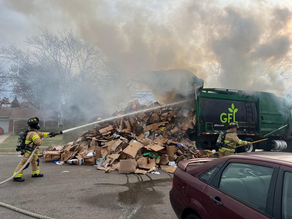 A garbage truck caught fire on Monday, Nov. 29, 2021, in the 1700 block of South State Street in Belvidere.