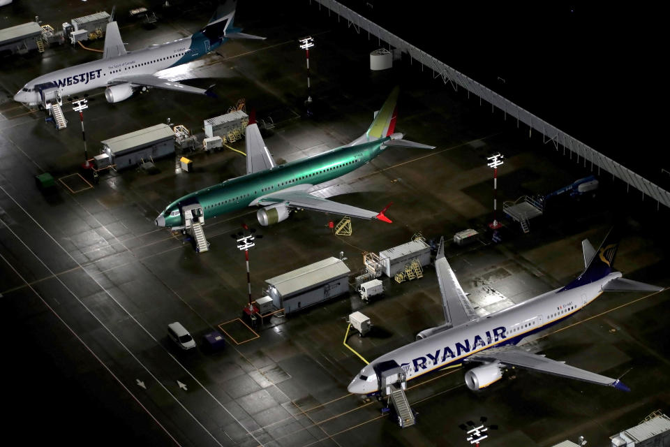 Aerial photos showing Boeing 737 Max airplanes parked at Boeing Field in Seattle, Washington, U.S. October 20, 2019. Picture taken October 20, 2019.  REUTERS/Gary He