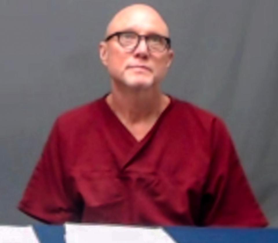 Phillip Hancock is shown in this screengrab from his appearance by video before the Oklahoma Pardon and Parole Board on Nov. 8.