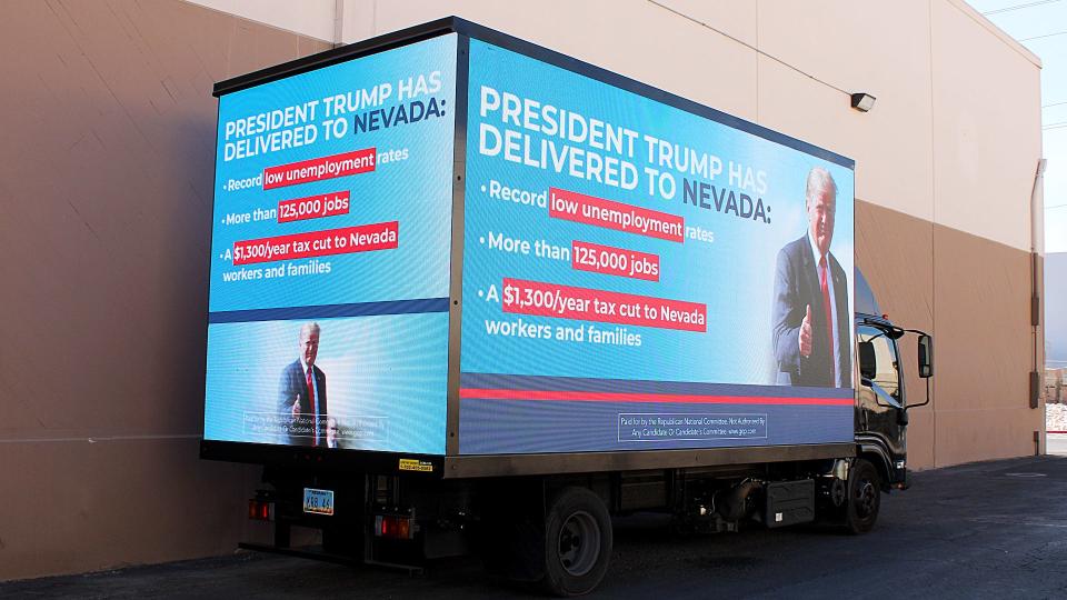 The Republican National Committee has bought a mobile billboard that will roam the Strip during tonight’s Democratic debate.