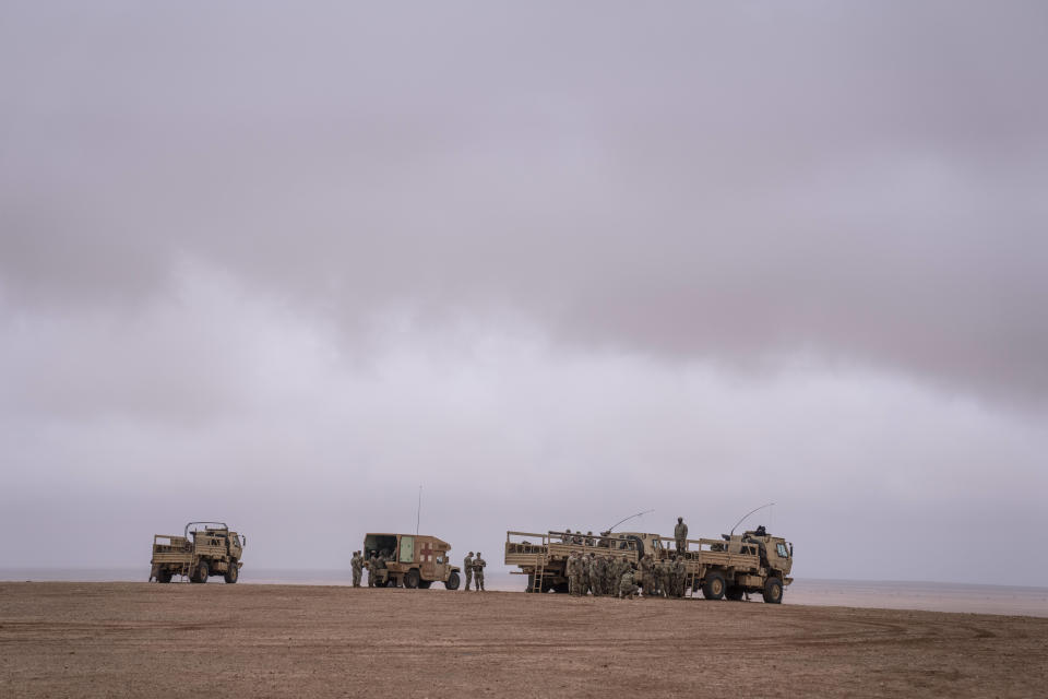 U.S and Moroccan military forces take part in the 20th edition of the African Lion military exercise, in Tantan, south of Agadir, Morocco, Friday, May 31, 2024. (AP Photo/Mosa'ab Elshamy)