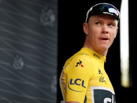 Cycling - The 104th Tour de France cycling race - The 103-km Stage 21 from Montgeron to Paris Champs-Elysees, France - July 23, 2017 - Team Sky rider and yellow jersey Chris Froome of Britain is seen before the start. REUTERS/Benoit Tessier