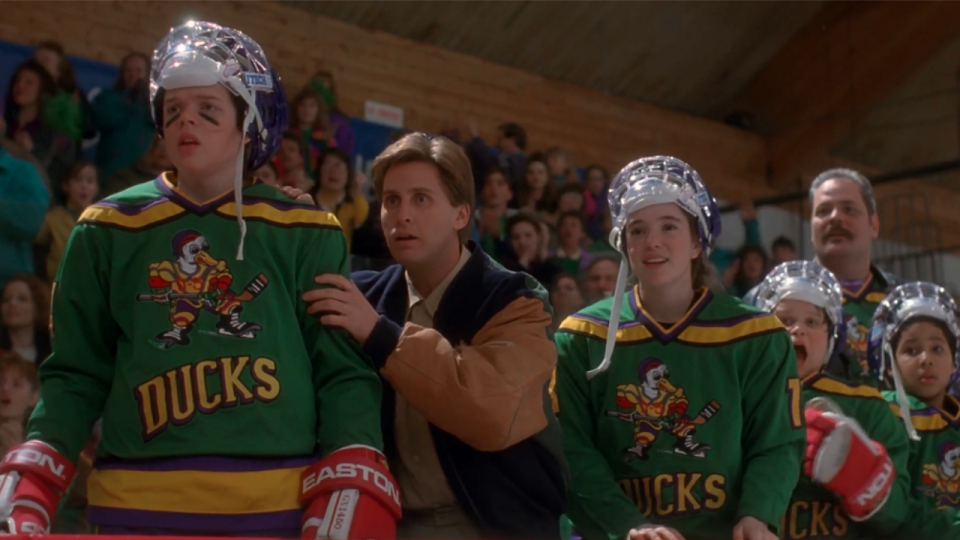 Elden Henson, Emilio Estevez and Marguerite Moreau in The Mighty Ducks