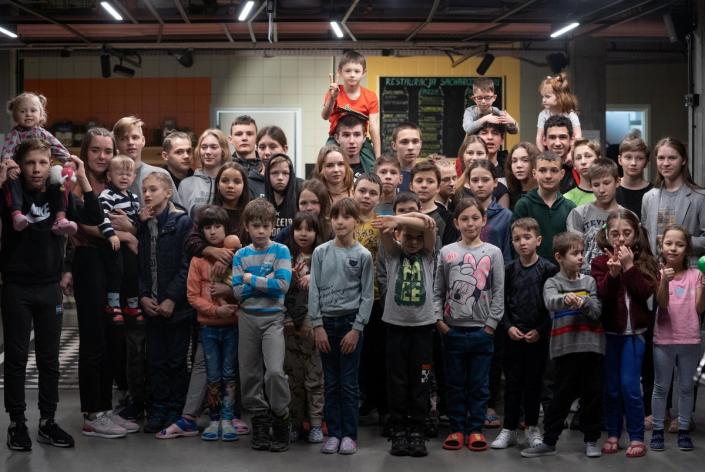 More than 40 Ukrainian orphans rescued and taken to safety in Znin, Poland, were struggling to get to the UK due to the government’s red tape (Tom Maddick/SWNS)