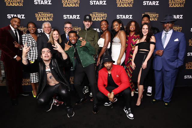 <p>Jamie McCarthy/Getty</p> The cast of 'Power Book III: Raising Kanan' pose on the red carpet at the season 3 premiere in New York City