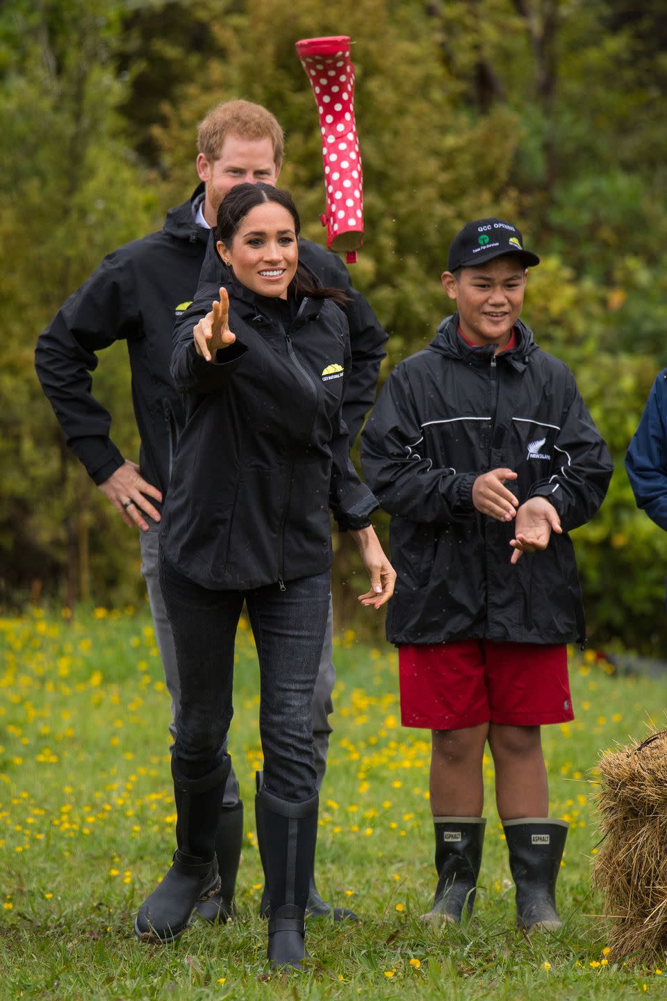 <p><strong>30 October </strong>Meghan also joined in, she wore boots from the Muck Boot Company. </p><p><a rel="nofollow noopener" href="https://www.muckbootcompany.co.uk/womens-reign-tall-equestrian-boot.html" target="_blank" data-ylk="slk:SHOP THE BOOTS;elm:context_link;itc:0;sec:content-canvas" class="link ">SHOP THE BOOTS </a></p>