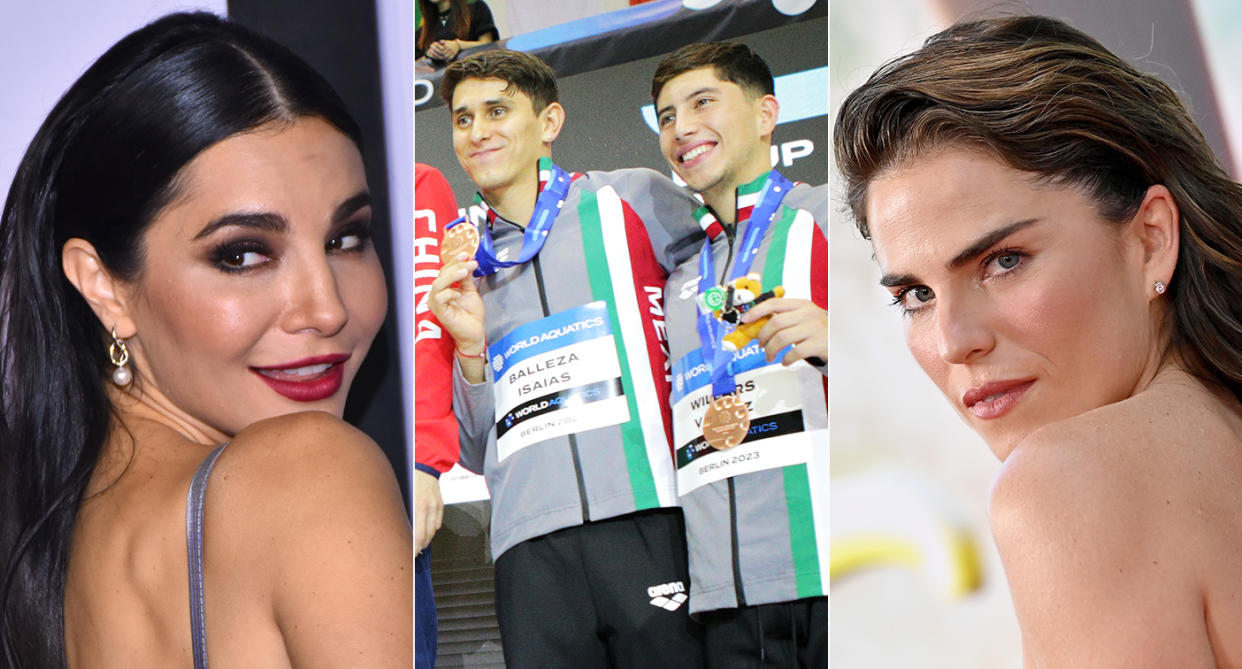 José Balleza y Randal Willars agradecen a las actrices Martha Higareda y Karla Souza porque sin ellas no habrían podido competir en el MUndial de clavado de Berlín. (Getty Images)