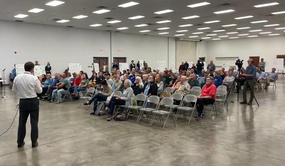 Scott Wadle, director of the Wichita-Sedgwick County Metropolitan Area Planning Department, speaks to residents at a solar power town hall on Nov. 16, 2023.