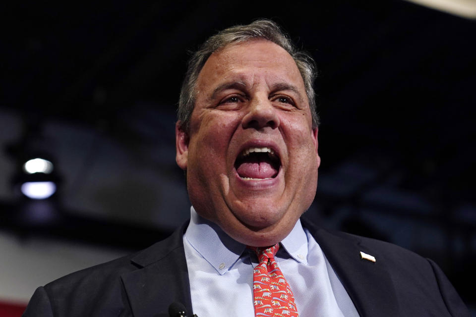 Republican Presidential candidate former, New Jersey Gov. Chris Christie laughs during a gathering, Tuesday, June 6, 2023, in Manchester, N.H. Christie filed paperwork Tuesday formally launching his bid for the Republican nomination for president after casting himself as the only candidate willing to directly take on former President Donald Trump. (AP Photo/Charles Krupa)