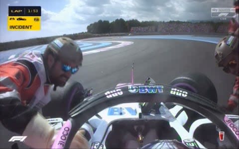 Ocon crashes out - Credit: SKY SPORTS F1