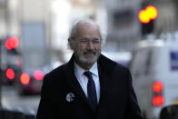 Julian Assange's father, John Shipton, arrives outside the High Court in London, Thursday, Oct. 28, 2021. The U.S. government is scheduled to ask Britain's High Court to overturn a judge's decision that WikiLeaks founder Julian Assange should not be sent to the United States to face espionage charges. A lower court judge refused extradition in January on health grounds, saying Assange was likely to kill himself if held under harsh U.S. prison conditions. (AP Photo/Frank Augstein)