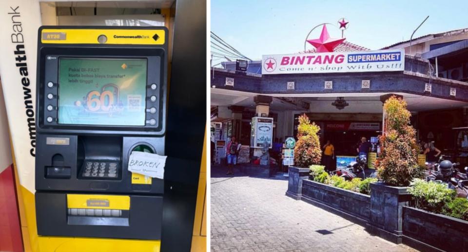 A Commonwealth Bank ATM at Bintang Supermarket in Bali with 