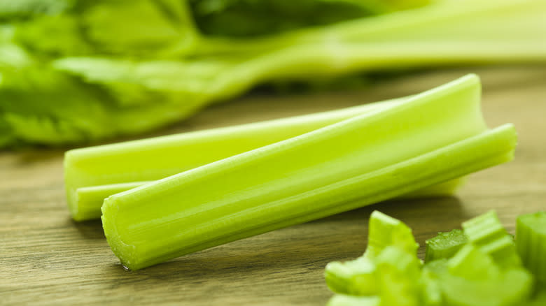 Celery on cutting board