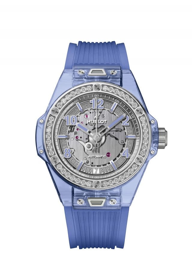 The Hublot "Big Bang One Click Sapphire" watch in blue sapphire glass