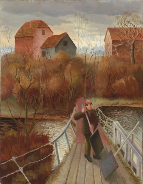 Gilbert Spencer, R.A., Man at a sluice gate on the Thames, 1932 - Credit: CHRISTIE'S