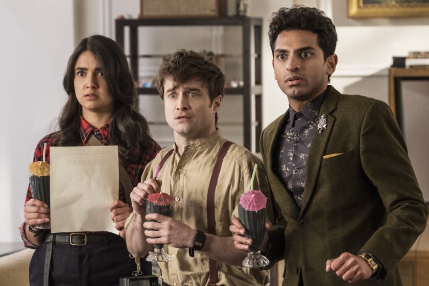 "Miracle Workers" Ep 105 (L-R) - Geraldine Viswanathan, Daniel Radcliffe and Karan Soni in Episode 105, ?3 Days.? Credit: Curtis Baker