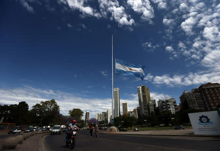 An Argentine national flag flies at half-mast at the National Flag Memorial to mourn five Argentine citizens of Rosario, who were killed in the truck attack in New York on October 31, in Rosario, Argentina November 1, 2017. REUTERS/Marcos Brindicci