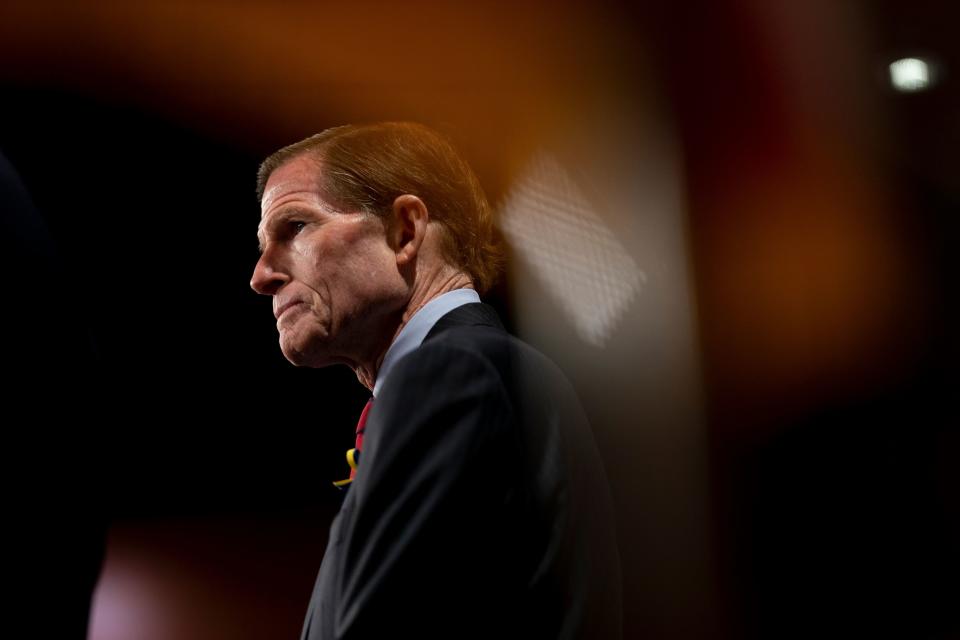 Sen. Richard Blumenthal, Democrat of Connecticut, holds a news conference at the US Capitol in Washington, DC, on May 10, 2022.