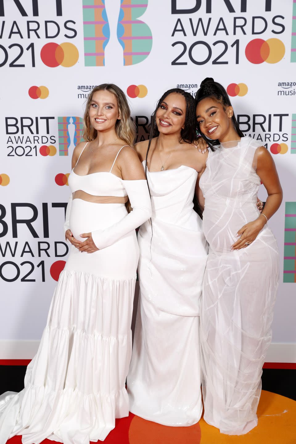 <p>Little Mix looked like actual goddesses in matching white gowns. Featuring Leigh-Anne and Perrie's baby bumps, of course. </p>