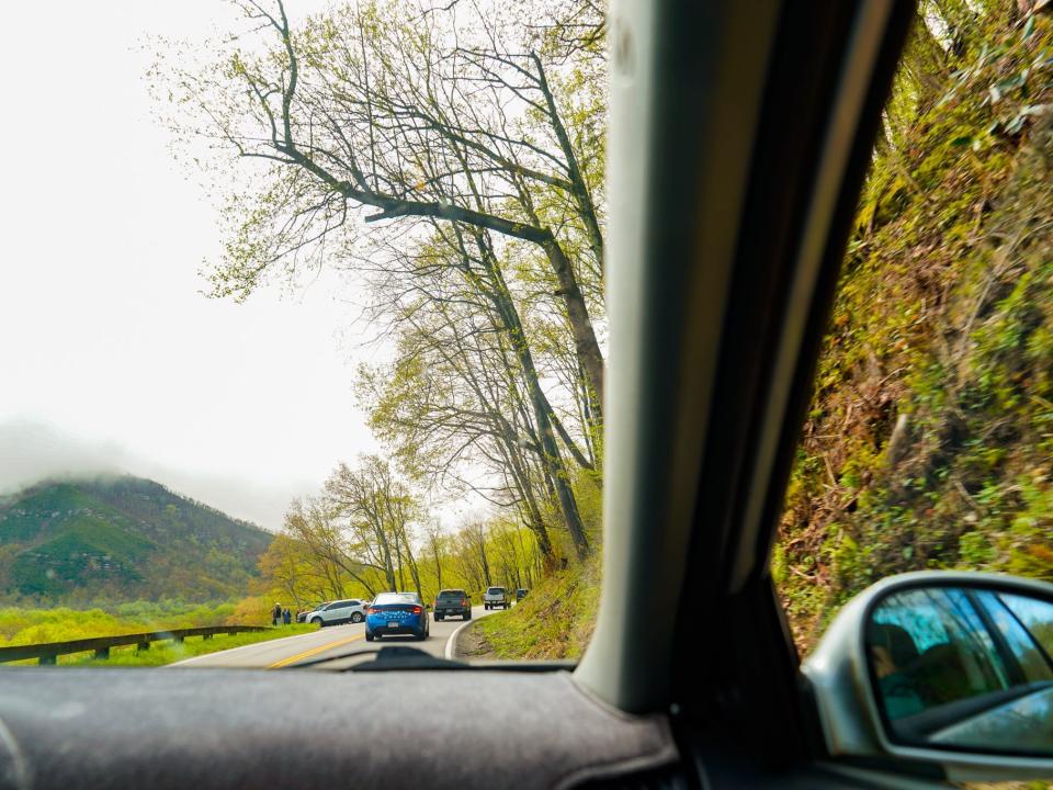 The author takes a cab through the Cades Cove area in the Great Smoky Mountains.