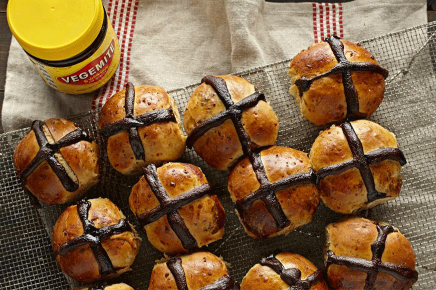 Put a savoury spin on the traditional hot cross bun by dolloping the salty spread in the recipe. Everyone will love these <a rel="nofollow" href="https://au.lifestyle.yahoo.com/food/recipes/r/22714324/vegemite-hot-cross-buns/" data-ylk="slk:Vegemite hot cross buns;elm:context_link;itc:0;sec:content-canvas" class="link ">Vegemite hot cross buns</a>, they're quirky but so tasty.<br><br>vegemite.com.au