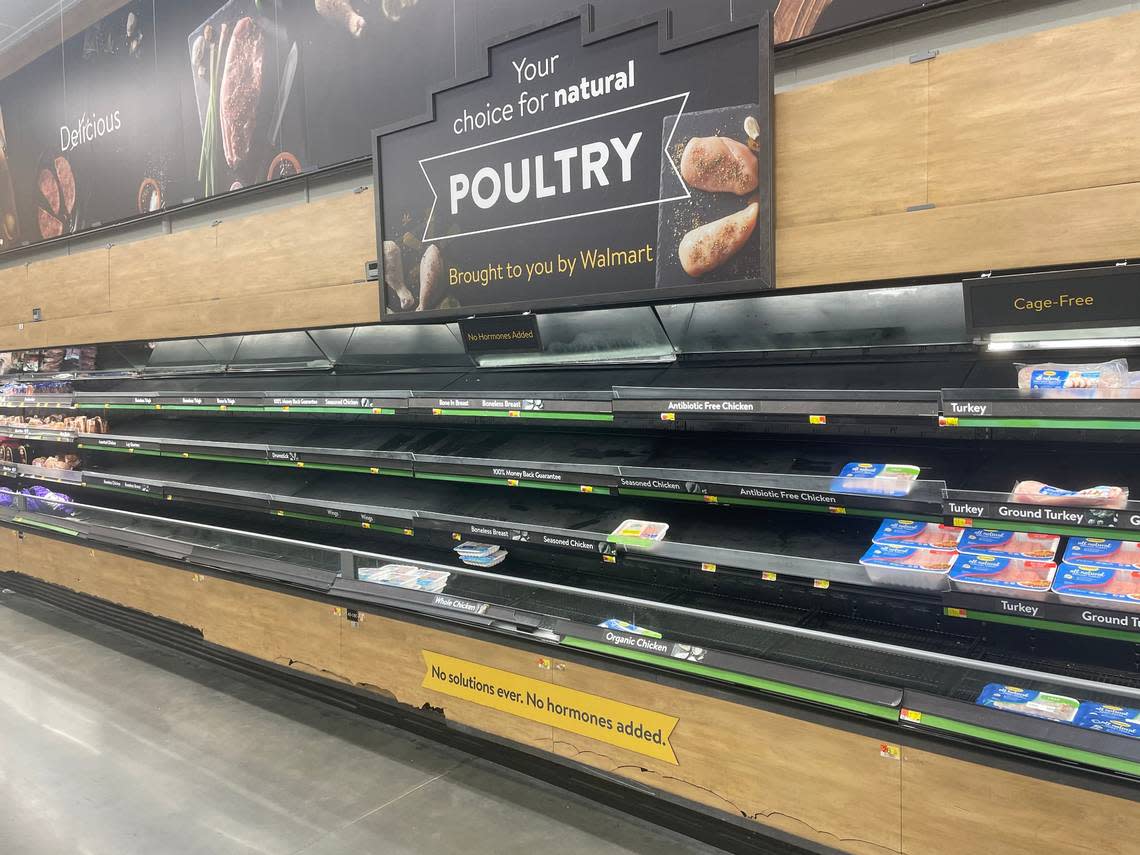 Bluffton’s east-end Walmart, located on Bluffton Road, has a number of shortages, including poultry, eggs, toilet paper, paper towels and portable chargers.