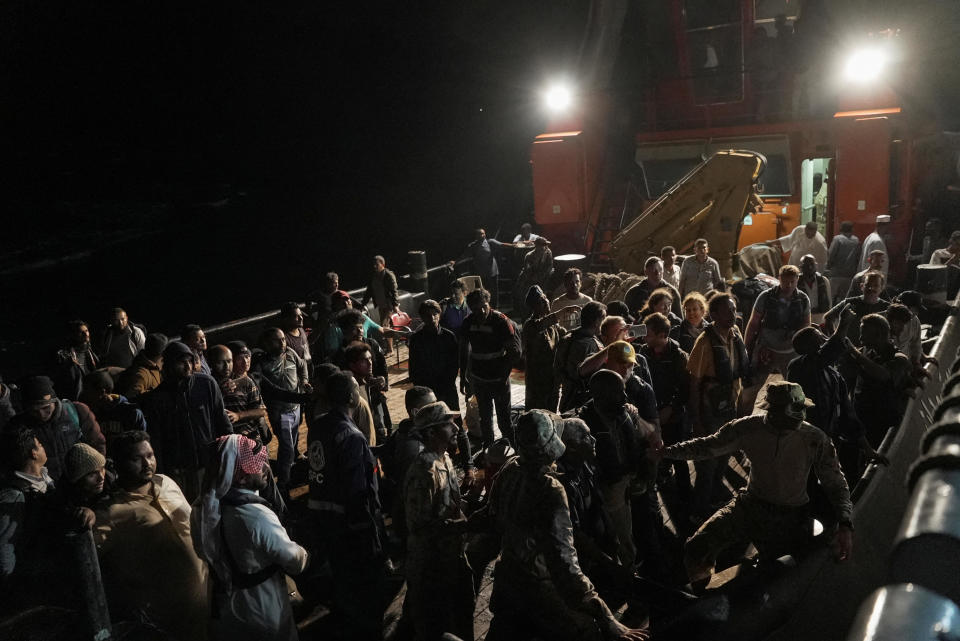 Civilians wait at sea port to be evacuated by Saudi Arabia from Sudan to escape the conflicts, in Port Sudan, Sudan, April 30, 2023. / Credit: MOHAMMED BENMANSOUR/REUTERS