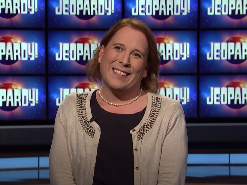 "Jeopardy!" champion Amy Schneider on the "Jeopardy!" set