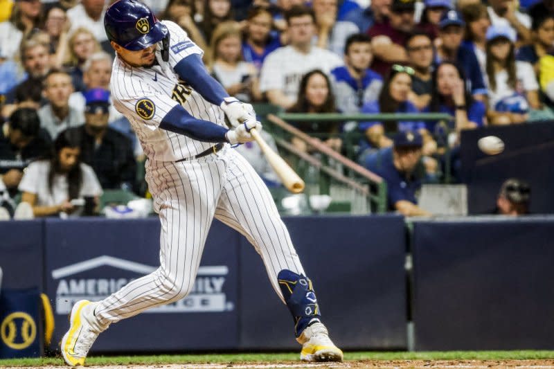 Milwaukee Brewers shortstop Willy Adames went 1 for 4 with a home run, walk and strikeout in a 6-5 win over the Kansas City Royals on Tuesday in Kansas City, Mo. File Photo by Tannen Maury/UPI