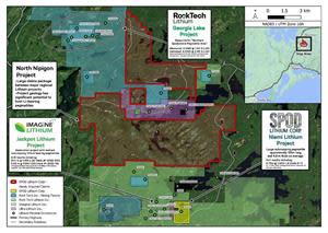 Figure 1 shows the North Nipigon – Niemi Project with Rock Tech and Imagine Lithium’s developing deposits.