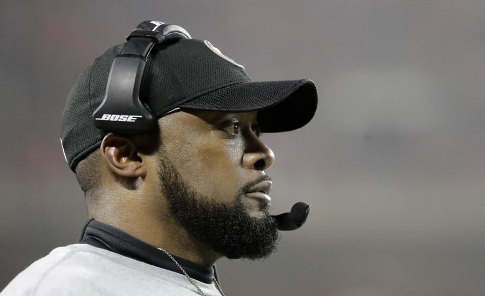 Pittsburgh Steelers head coach Mike Tomlin watches from the sideline during the second half of an NFL divisional playoff football game against the Kansas City Chiefs Sunday, Jan. 15, 2017, in Kansas City, Mo. (AP Photo/Charlie Riedel)