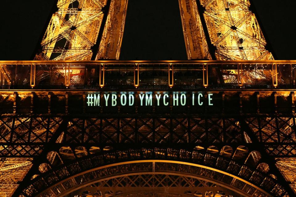 The Eiffel Tower is lit up with the message “My Body My Choice” after abortion vote (AFP via Getty Images)
