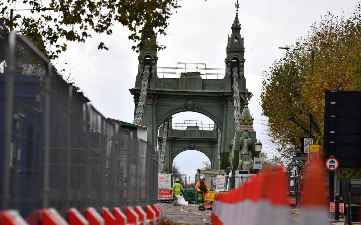 Hammersmith Bridge was closed to pedestrian and cycle traffic this year due to safety concerns - BEN STANSALL /AFP