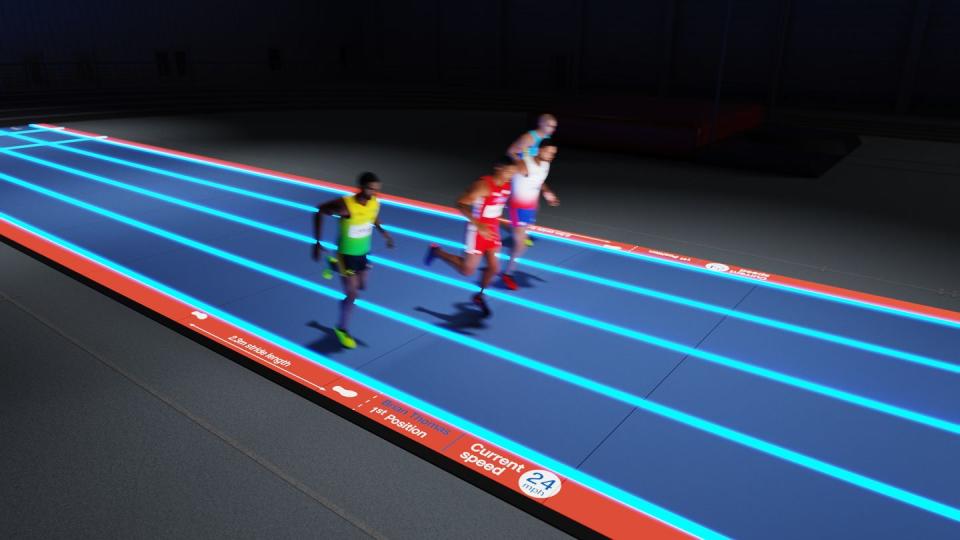 a group of people running on a track