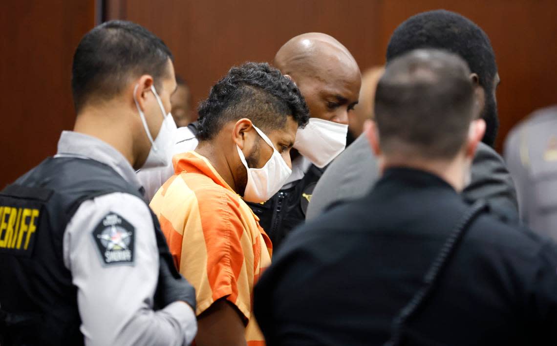 Arturo Marin-Sotelo, 29, of Apex, makes his first appearance in a Wake County courtroom Thursday, August 18, 2022. Marin-Sotelo has been charged with murder in the killing of Wake County Deputy Ned Byrd.