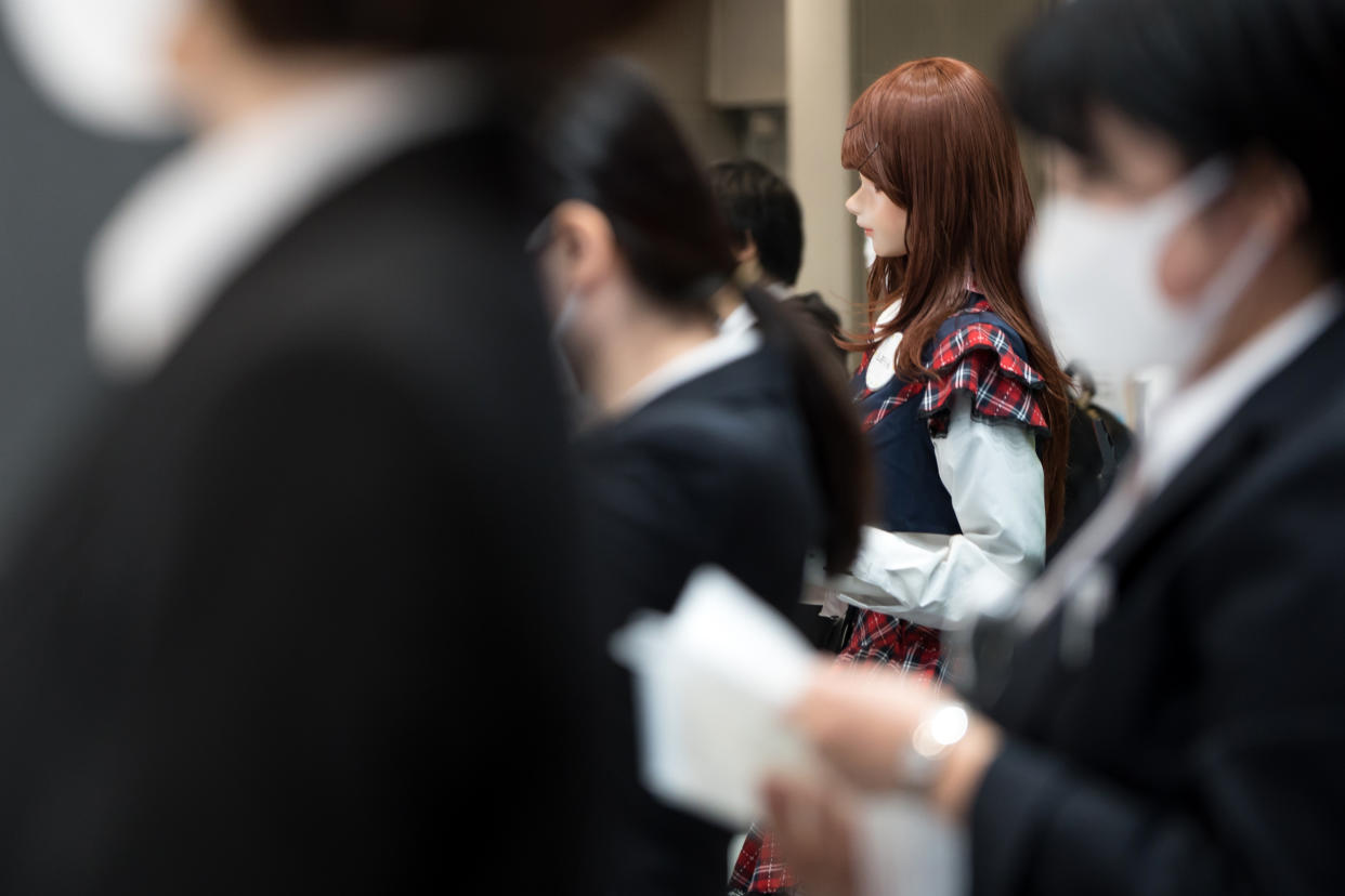 TOKYO, JAPAN - OCTOBER 19: A receptionist robot 'Shiorin' works during the Japan Robot Week 2022 event on October 19, 2022 in Tokyo, Japan. The event showcases service robots and robot manufacturing technology and will be held from October 19 to 21.  (Photo by Tomohiro Ohsumi/Getty Images)