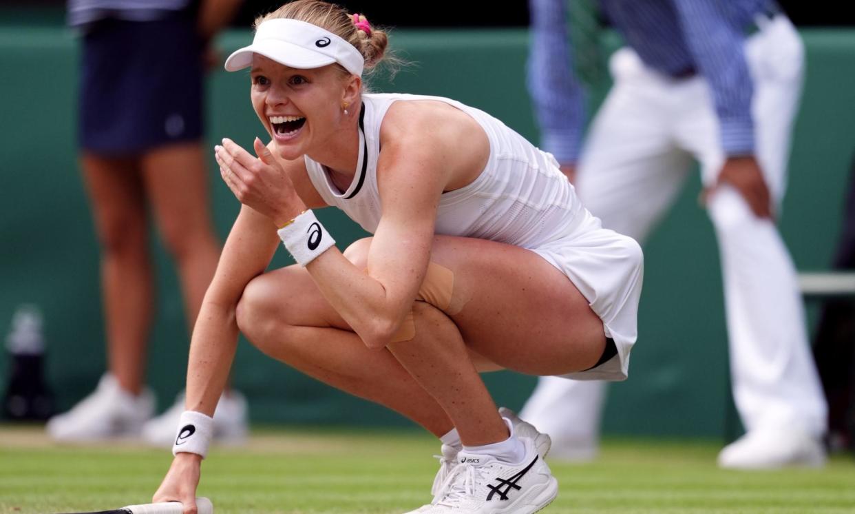 <span>Harriet Dart celebrates her dramatic victory against British No 1 Katie Boulter.</span><span>Photograph: John Walton/PA</span>