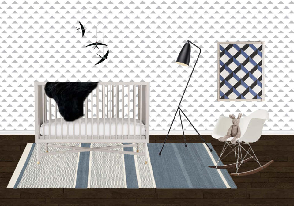 <p>A simple grey, white, black, and blue color scheme enables each piece to seamlessly mix together. "I used playful patterns to encourage creativity and stimulate the imagination of a young child," says Ashley. Though this <a rel="nofollow noopener" href="https://www.laurelandwolf.com/blog/14-themed-kids-rooms-arent-cheesy/?utm_source=Instyle.com&utm_medium=referral&utm_campaign=modern-home&utm_content=blog" target="_blank" data-ylk="slk:room is meant for kids;elm:context_link;itc:0;sec:content-canvas" class="link ">room is meant for kids</a>, it's definitely parent-approved.</p>