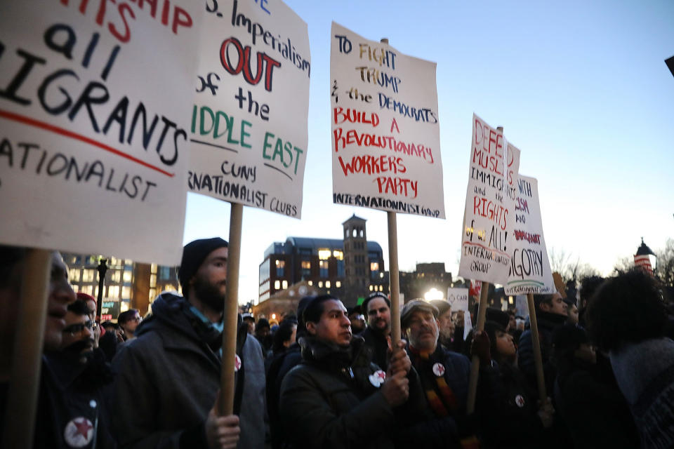 Anti-Trump protesters rally for Muslim and immigrant rights