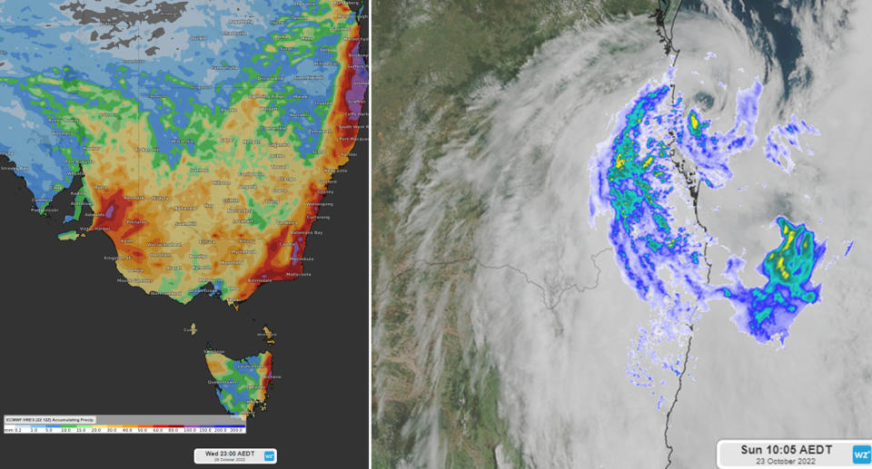 weatherzone radar maps showing rain on the east coast of Australia