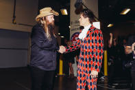 <p>LAS VEGAS, NV – SEPTEMBER 22: Chris Stapleton (L) and Harry Styles attend the 2017 iHeartRadio Music Festival at T-Mobile Arena on September 22, 2017 in Las Vegas, Nevada. (Photo: Getty Images for iHeartRadio) </p>