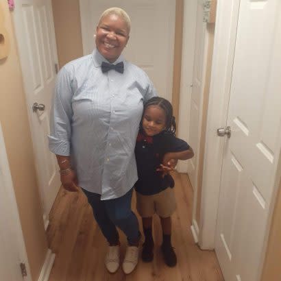 Natalya Walker and her son Mustafa Fletcher getting ready for kindergarten orientation. (Natalya Walker)