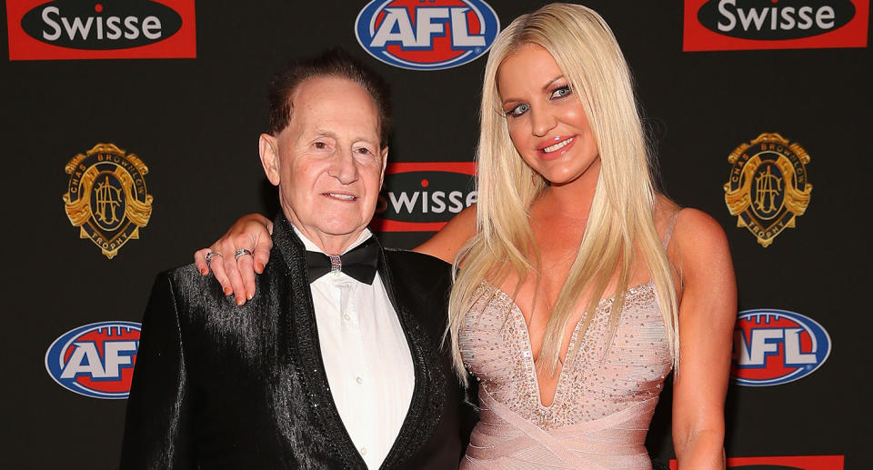 Geoffrey Edelsten and Brynne Edelsten arrive ahead of the 2013 Brownlow Medal at Crown Palladium in Melbourne, Australia. 