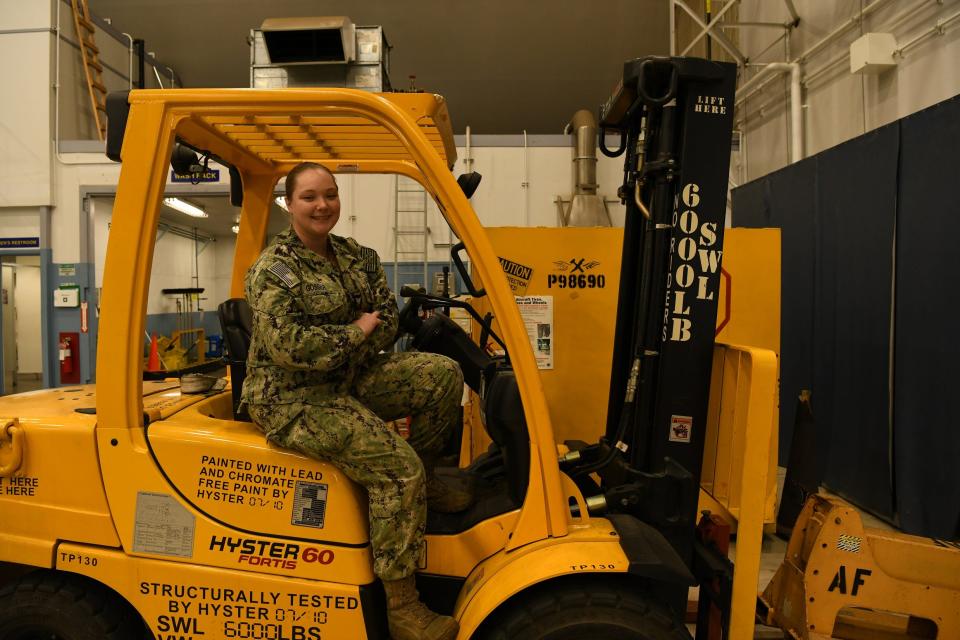 Navy Petty Officer 2nd Class Victoria Gosser, a Heath native and Lakewood graduate, serves at Aviation Intermediate Maintenance Detachment (AID) Misawa (Japan) as an aviation support equipment technician. She is responsible for operating and maintaining all ground support equipment needed to fly naval aircraft.