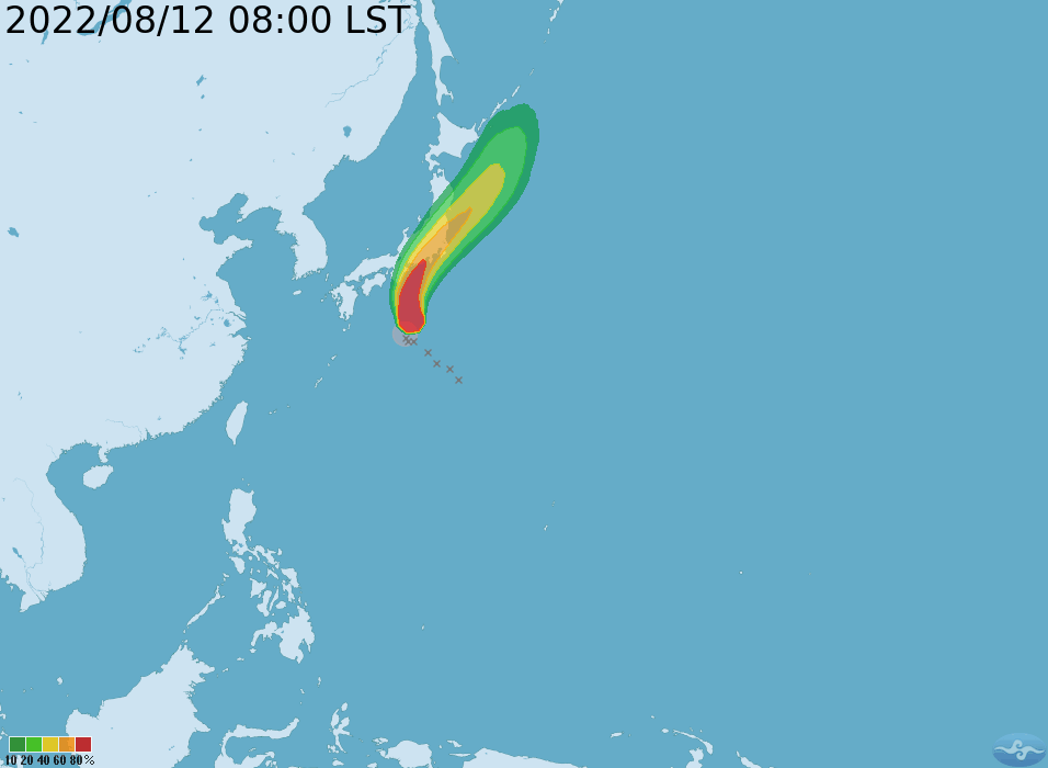 輕颱「米雷」往日本方向前進，對台無影響。（氣象局提供）