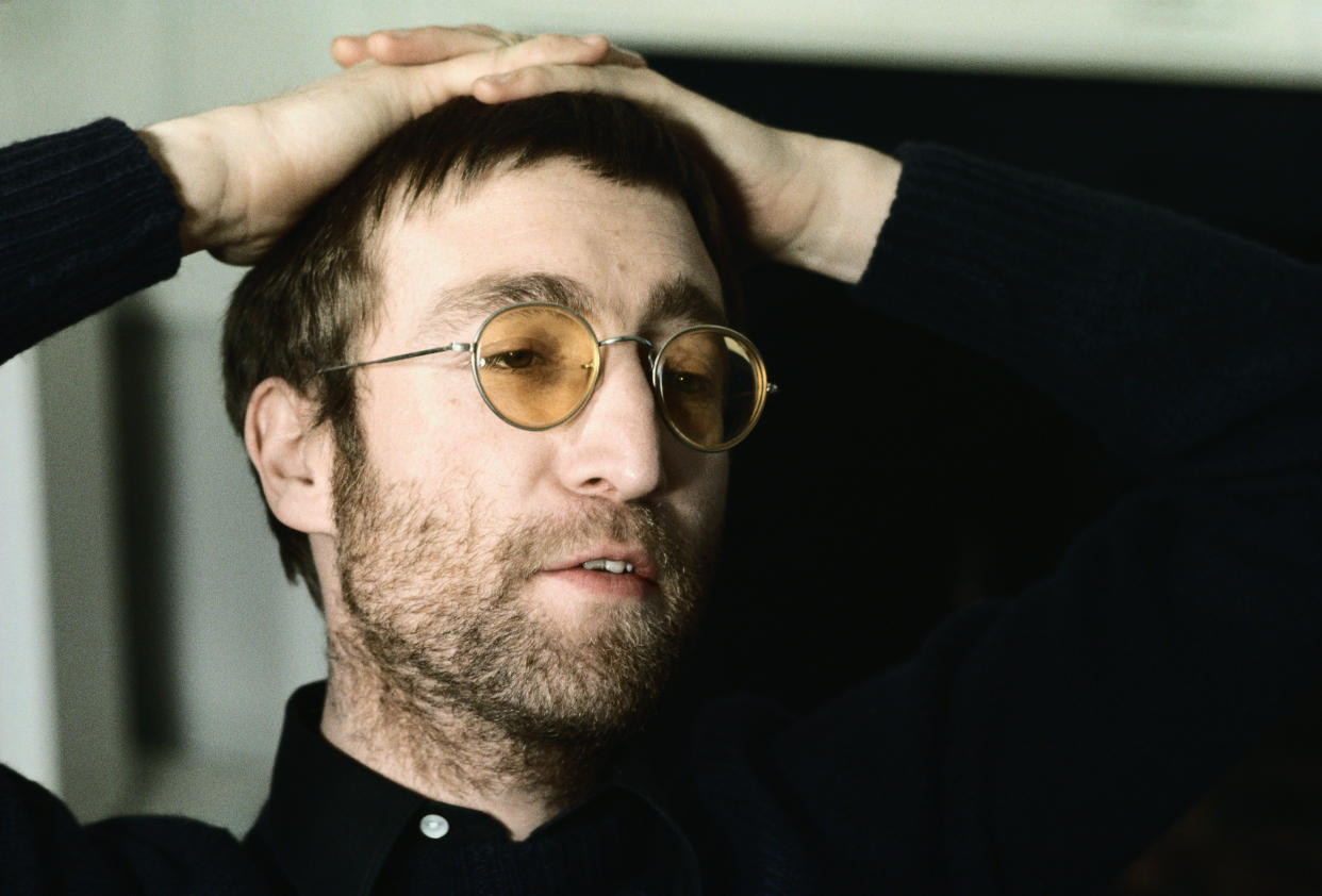 John Lennon Wearing Yellow Glasses (Photo by �� Penny Tweedie/CORBIS/Corbis via Getty Images)