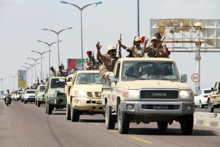 Yemeni fighters from the separatist Southern Movement arrive in Aden on October 13, 2016, for a rally marking the anniversary of the south's revolt against British colonial rule