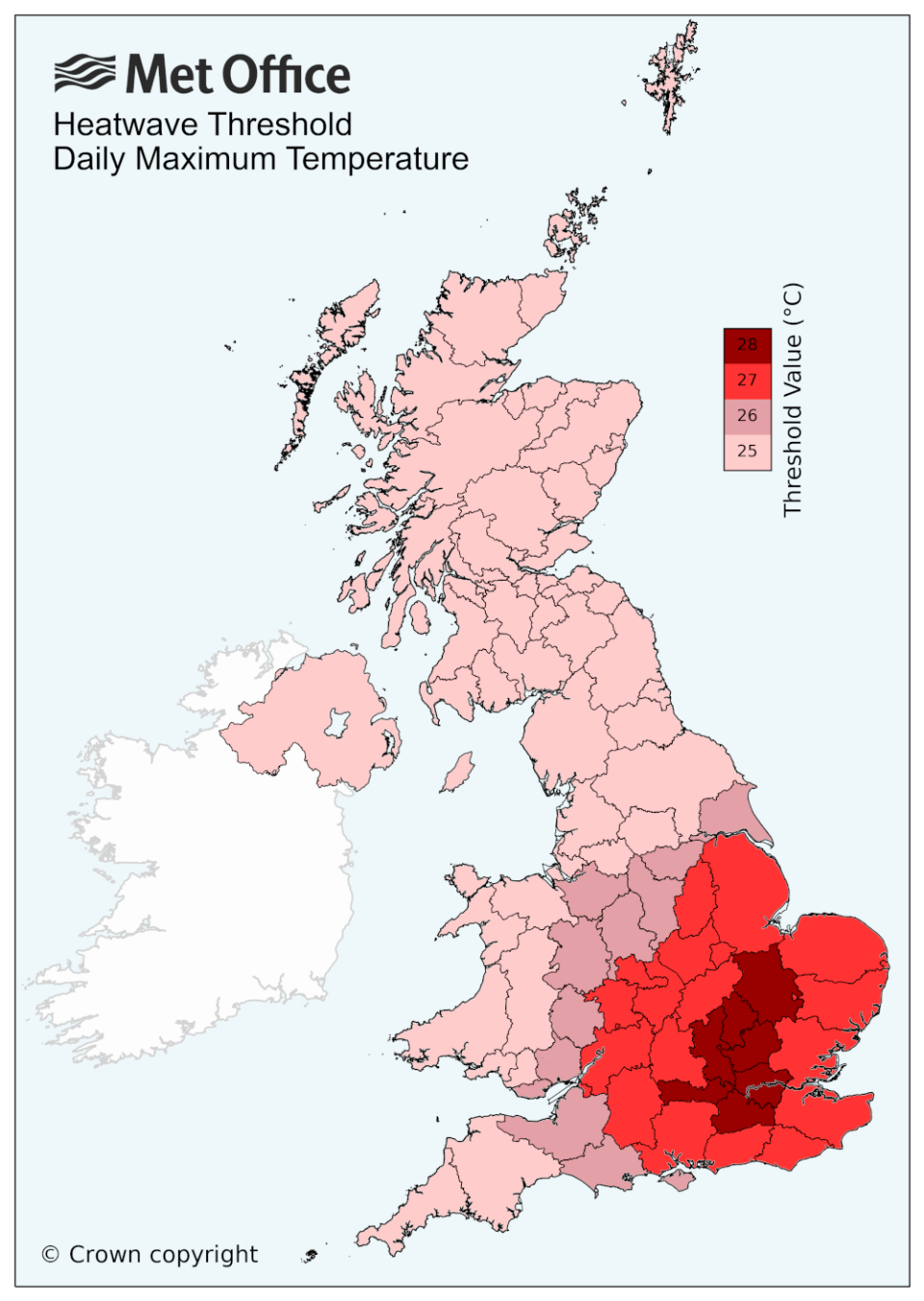 Heatwave thresholds in the UK. (Met Office)